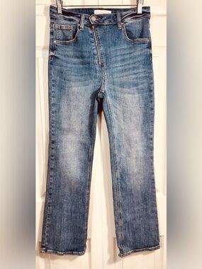 Risen High Rise Exposed Asymmetrical Zip Crop Jeans Sz 7/28